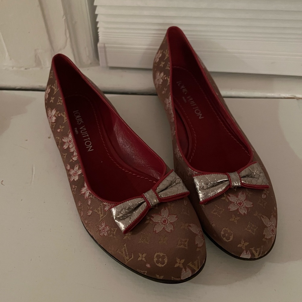 Louis Vuitton Brown Monogram Satin Cherry Blossom Flats
